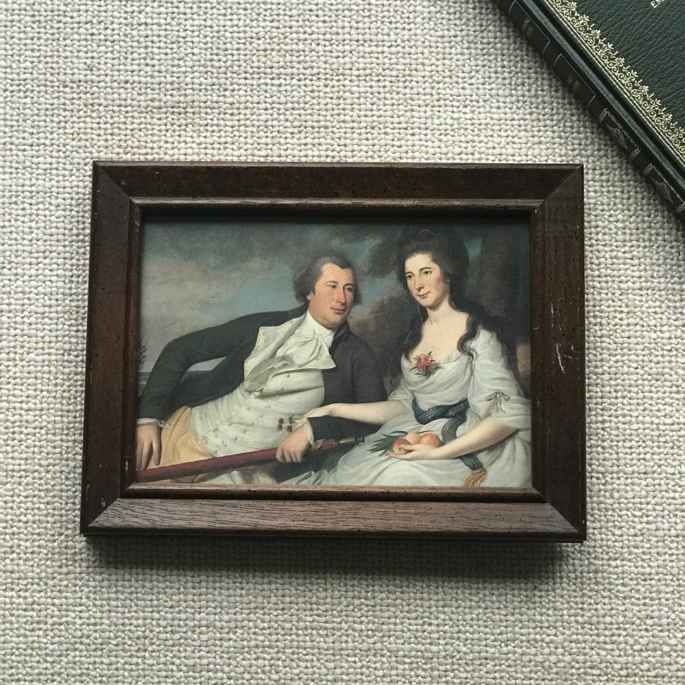 Vintage Wood Framed Colonial Couple Print